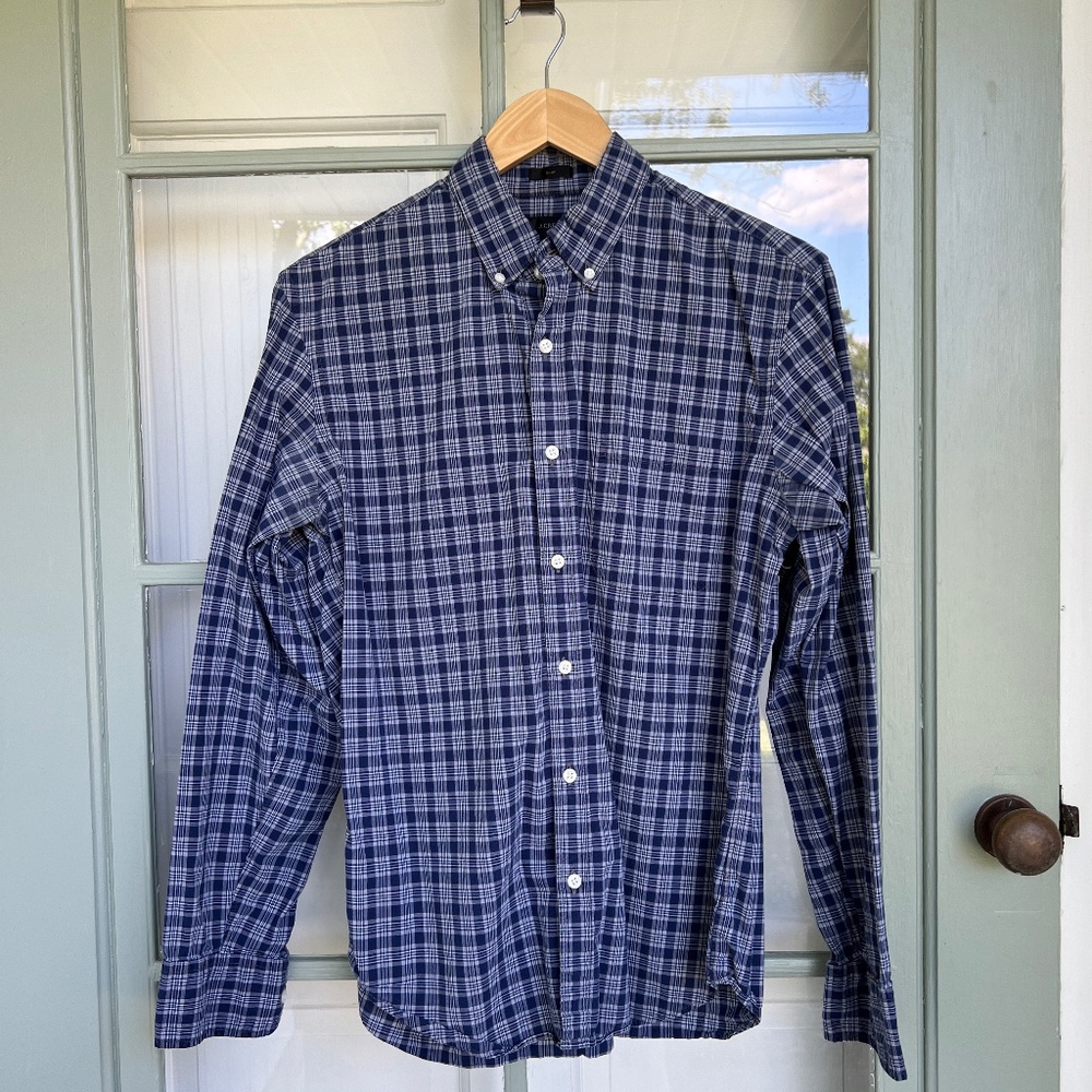 J Crew Navy Plaid Shirt - Slim Fit - Medium